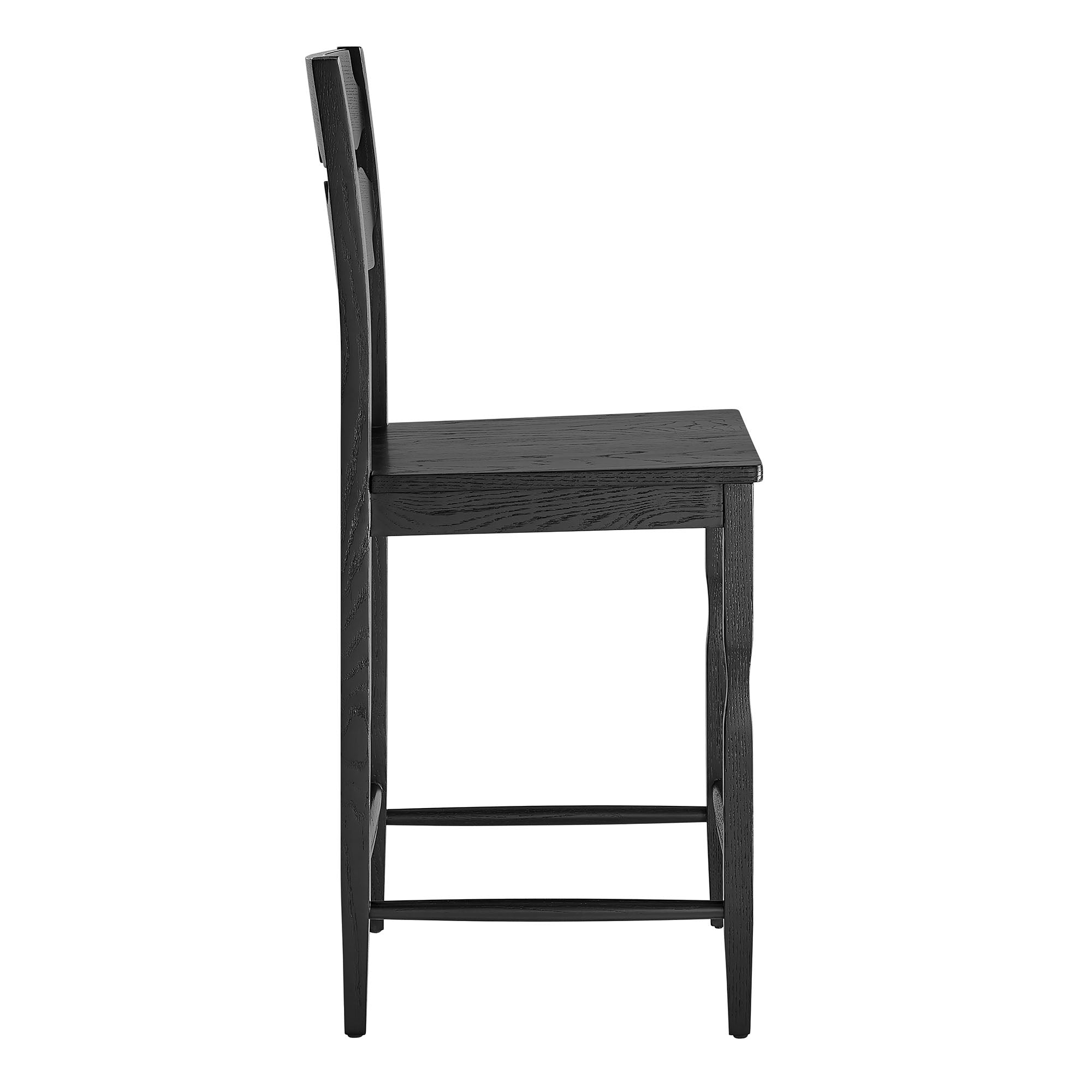Jax Oak Wood Counter Stool With Wavy Razor Back - Black