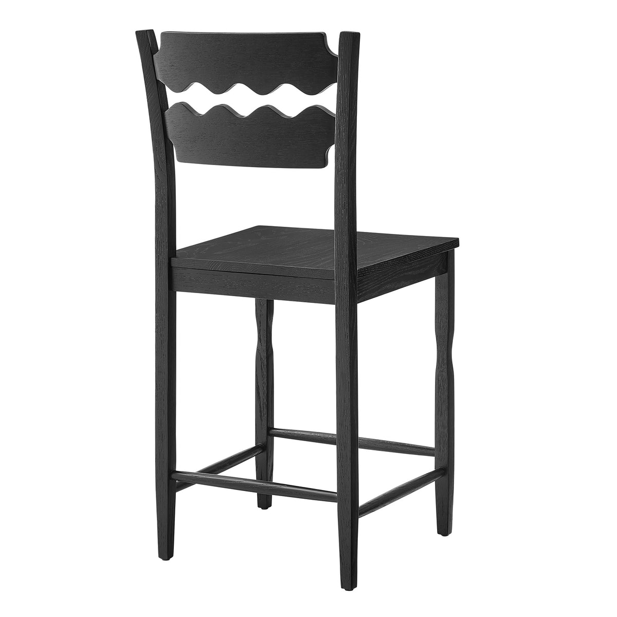 Jax Oak Wood Counter Stool With Wavy Razor Back - Black
