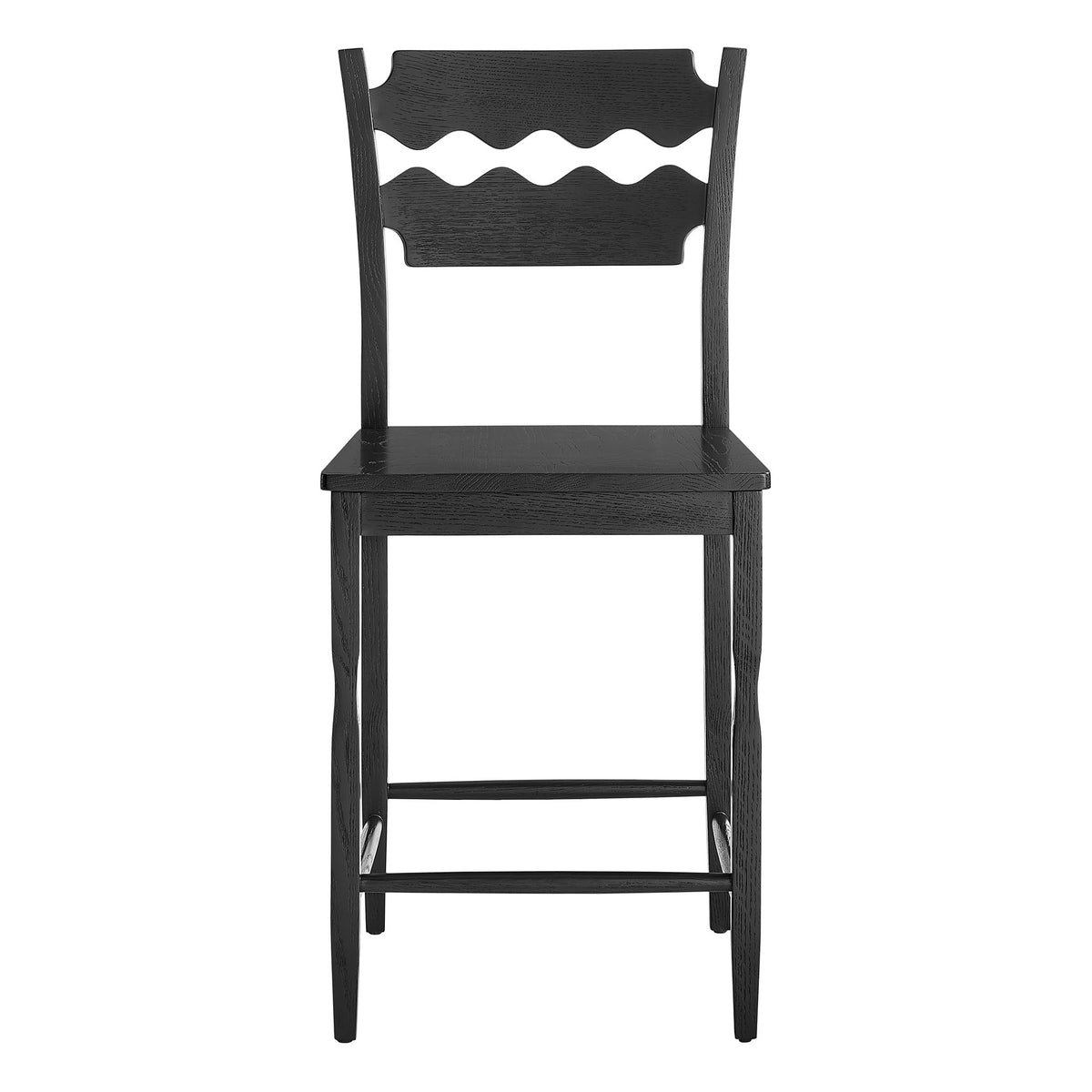 Jax Oak Wood Counter Stool With Wavy Razor Back - Black