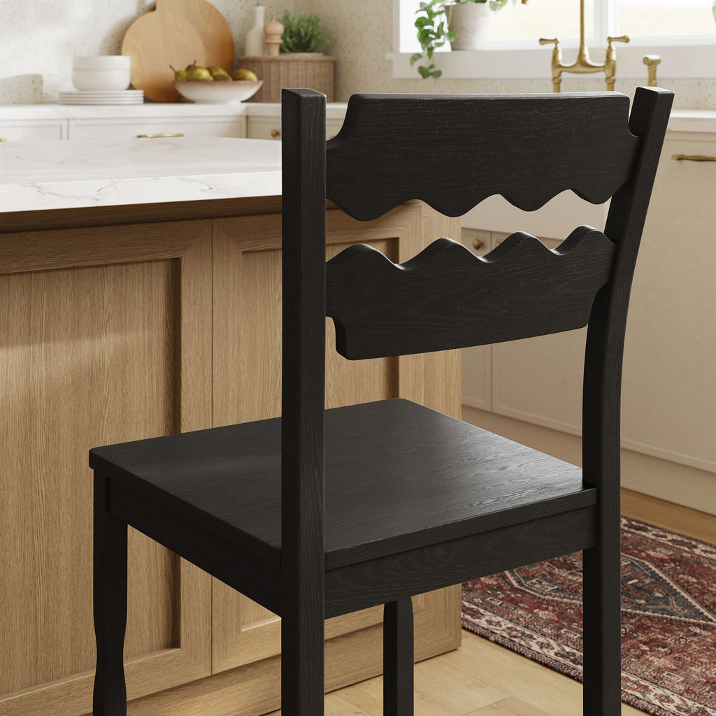 Jax Oak Wood Counter Stool With Wavy Razor Back - Black