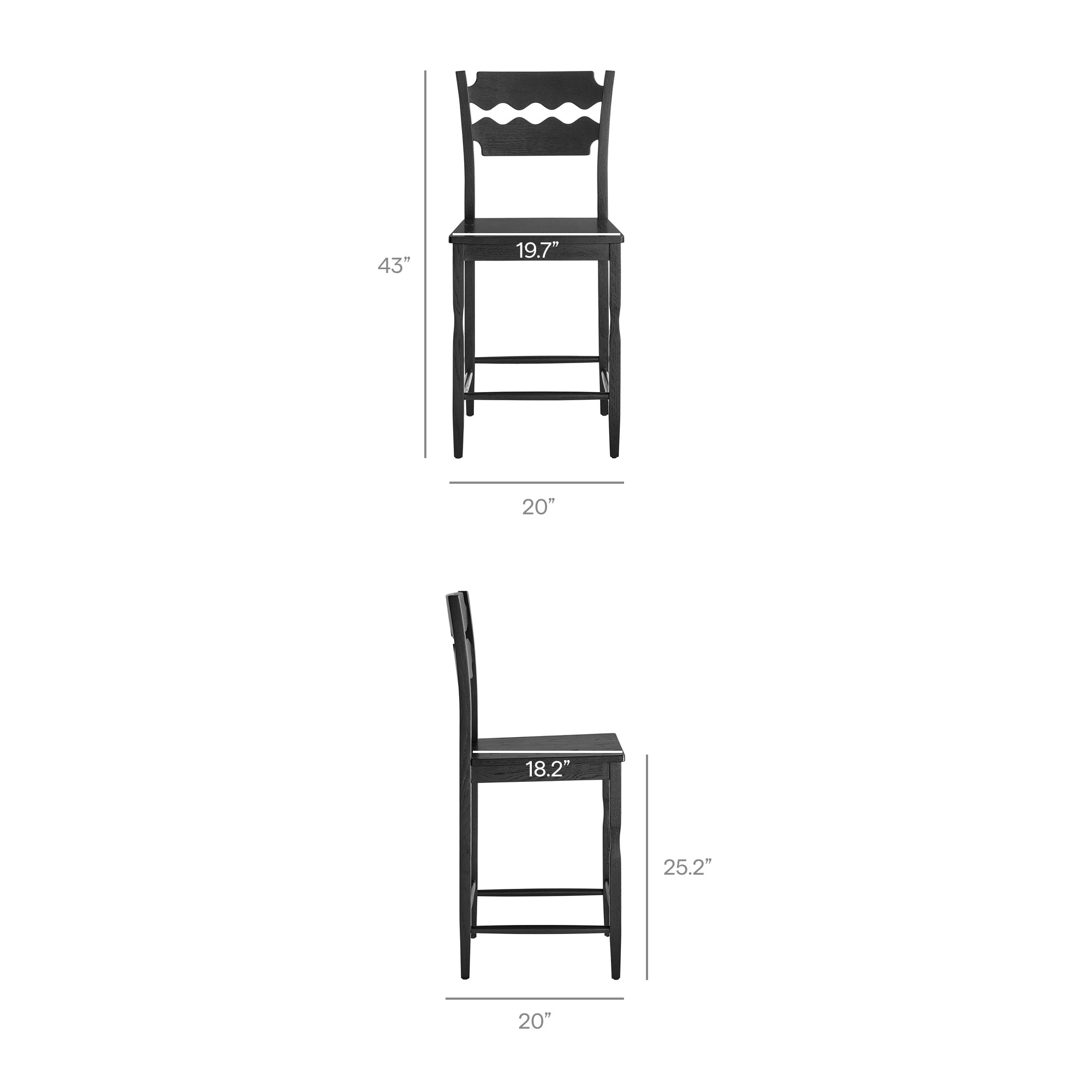 Jax Oak Wood Counter Stool With Wavy Razor Back - Black