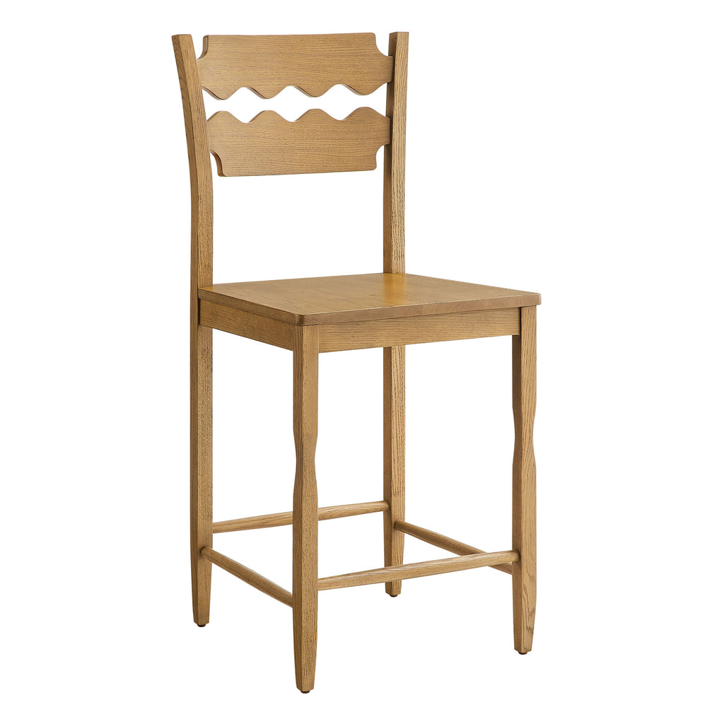 Jax Oak Wood Counter Stool With Wavy Razor Back - Weathered Oak