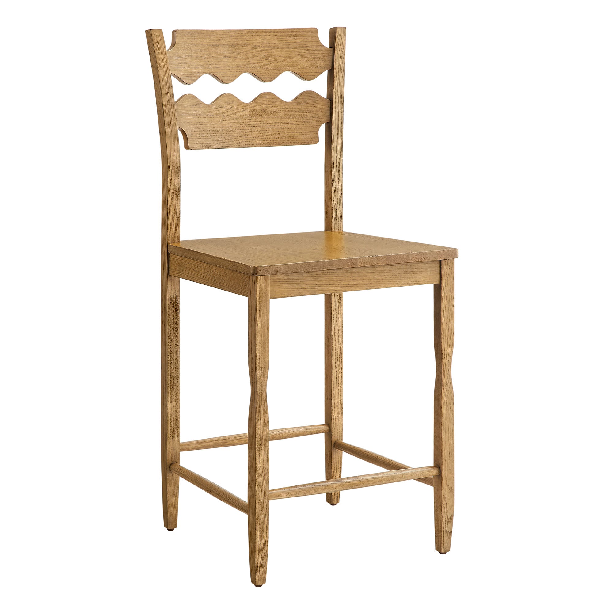 Jax Oak Wood Counter Stool With Wavy Razor Back - Weathered Oak