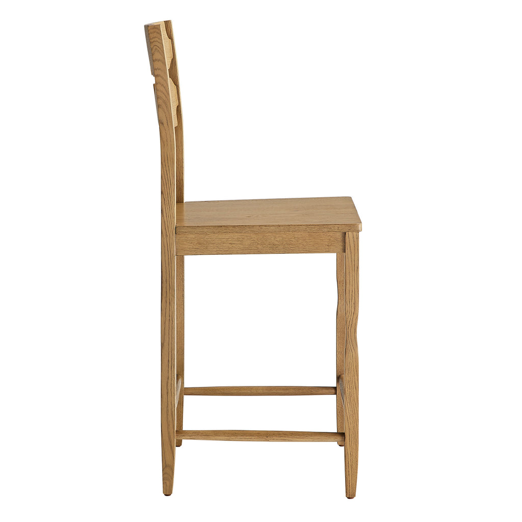 Jax Oak Wood Counter Stool With Wavy Razor Back - Weathered Oak