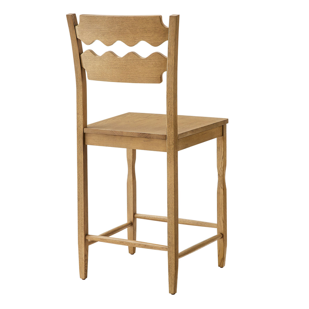 Jax Oak Wood Counter Stool With Wavy Razor Back - Weathered Oak