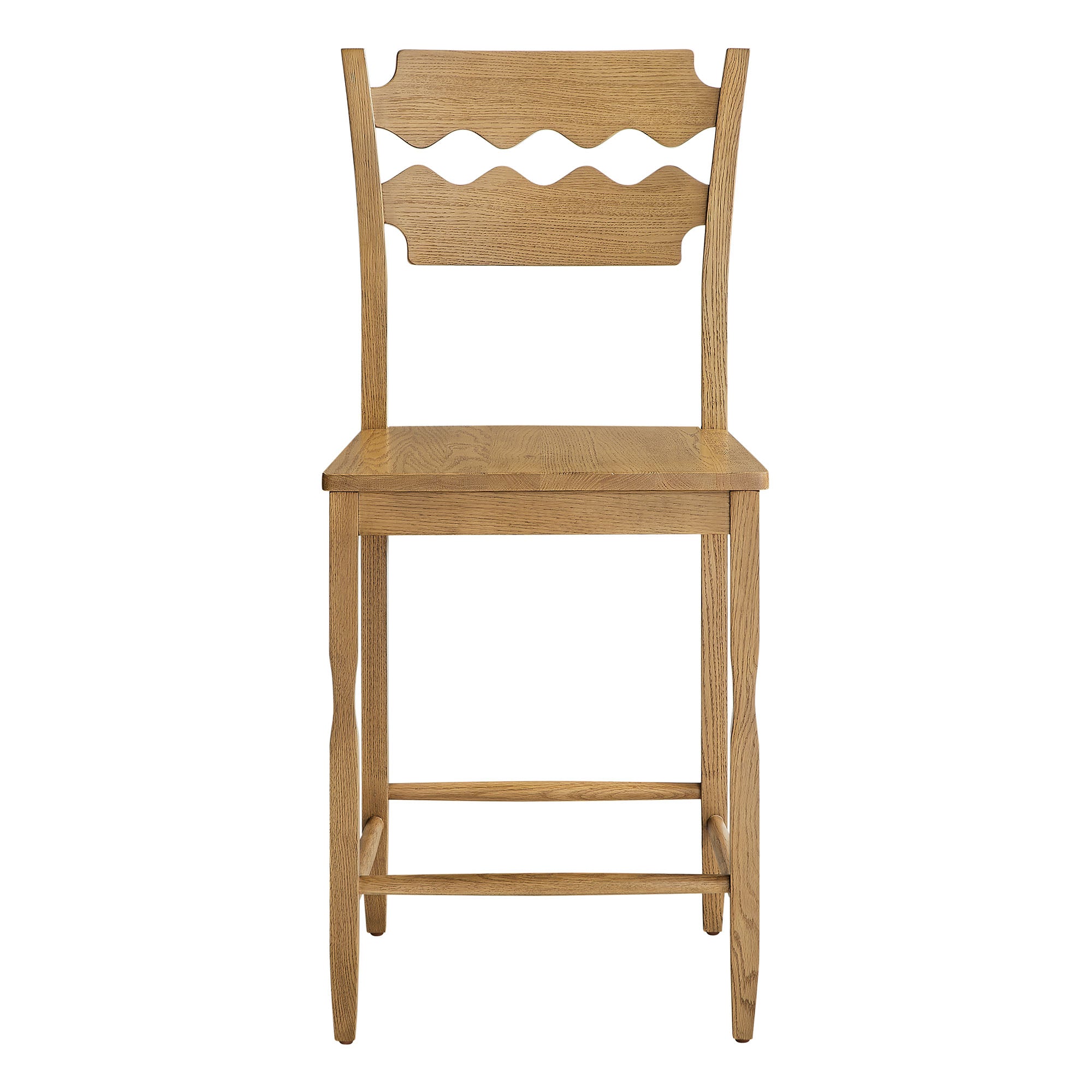 Jax Oak Wood Counter Stool With Wavy Razor Back - Weathered Oak