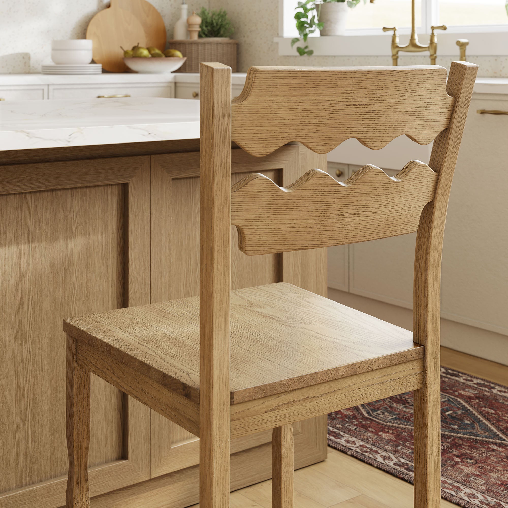 Jax Oak Wood Counter Stool With Wavy Razor Back - Weathered Oak