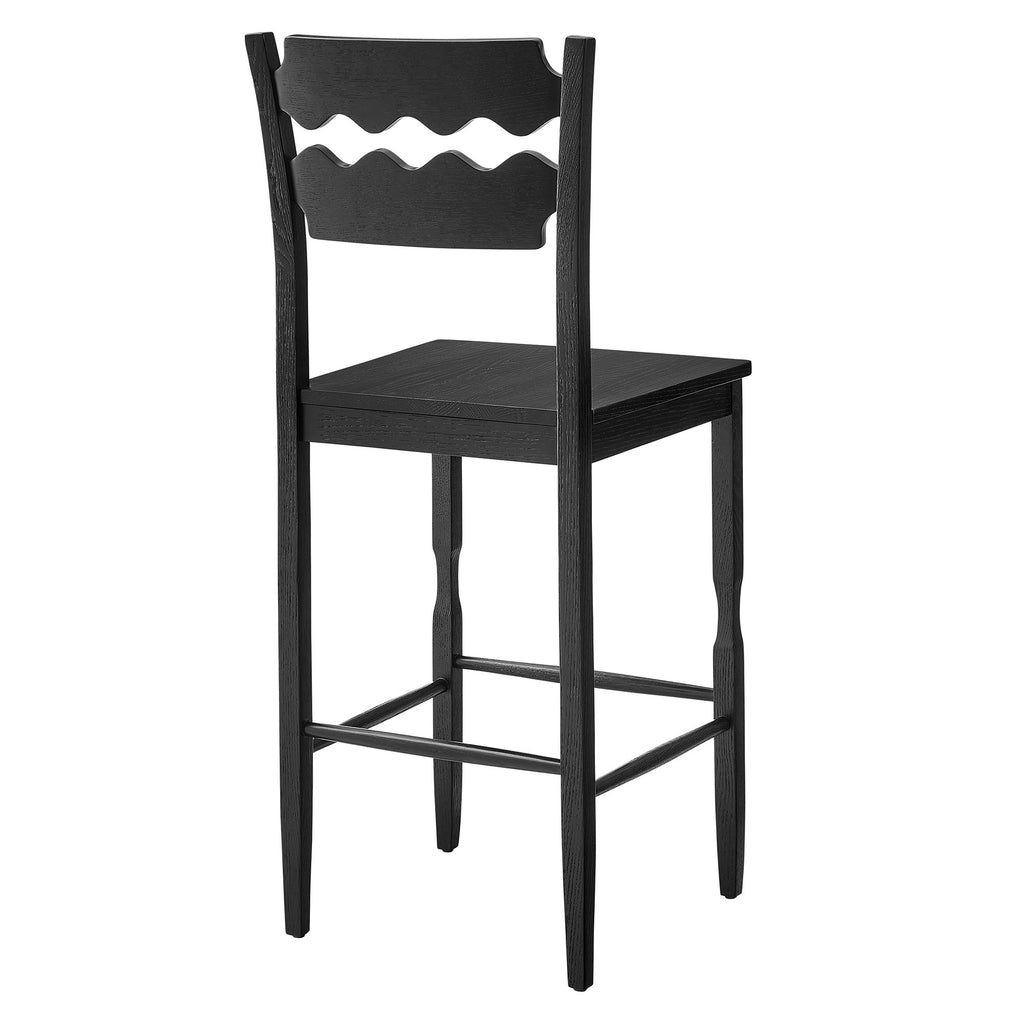 Jax Oak Wood Bar Stool With Wavy Razor Back - Black