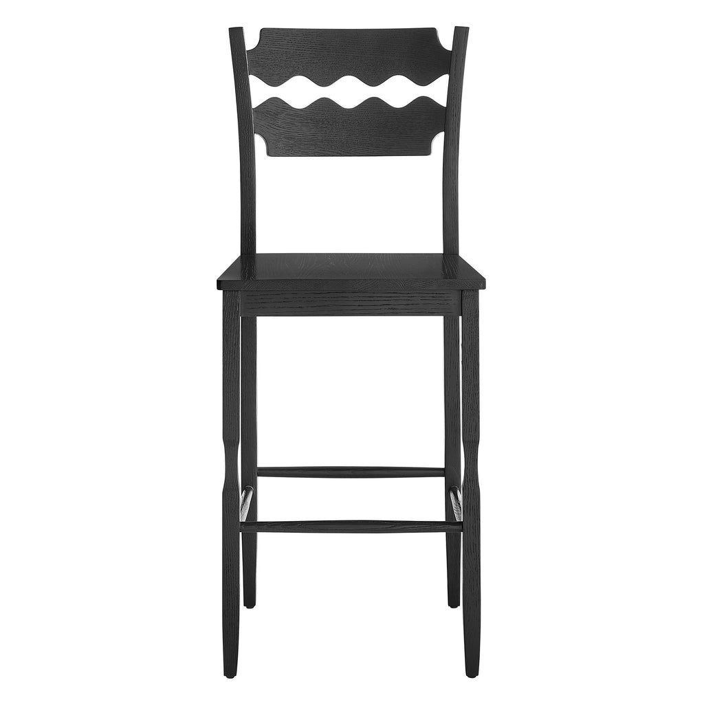 Jax Oak Wood Bar Stool With Wavy Razor Back - Black