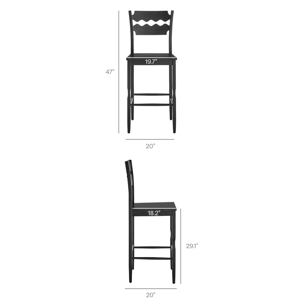 Jax Oak Wood Bar Stool With Wavy Razor Back - Black