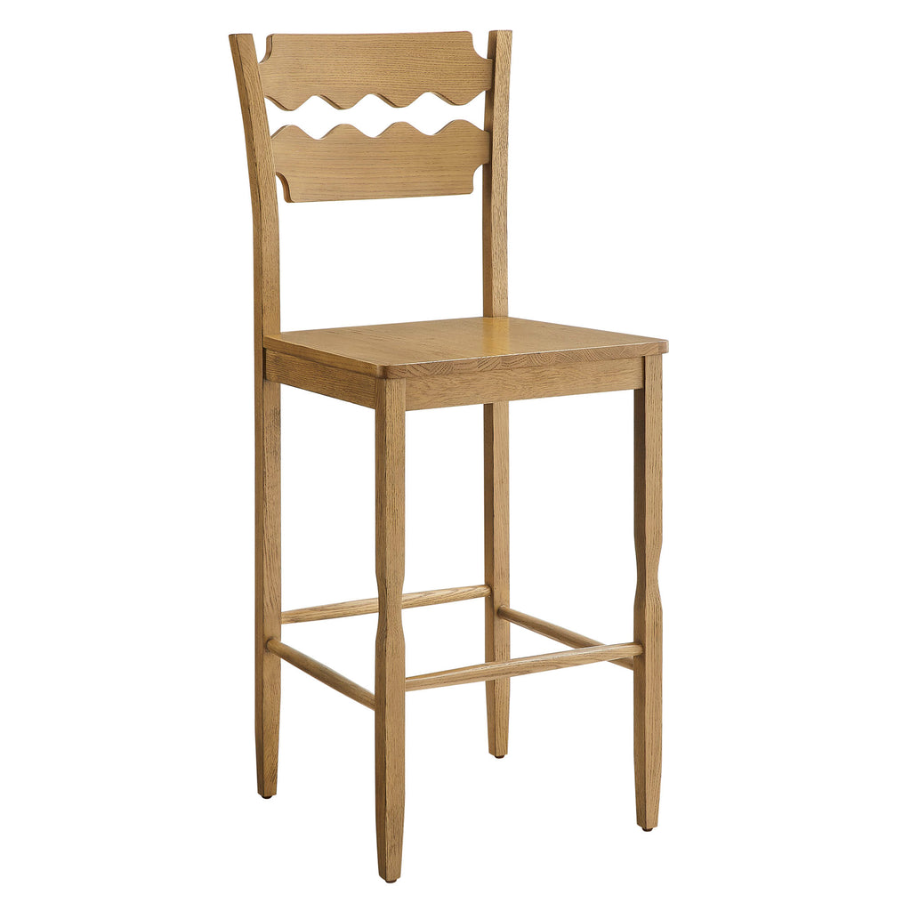 Jax Oak Wood Bar Stool With Wavy Razor Back - Weathered Oak