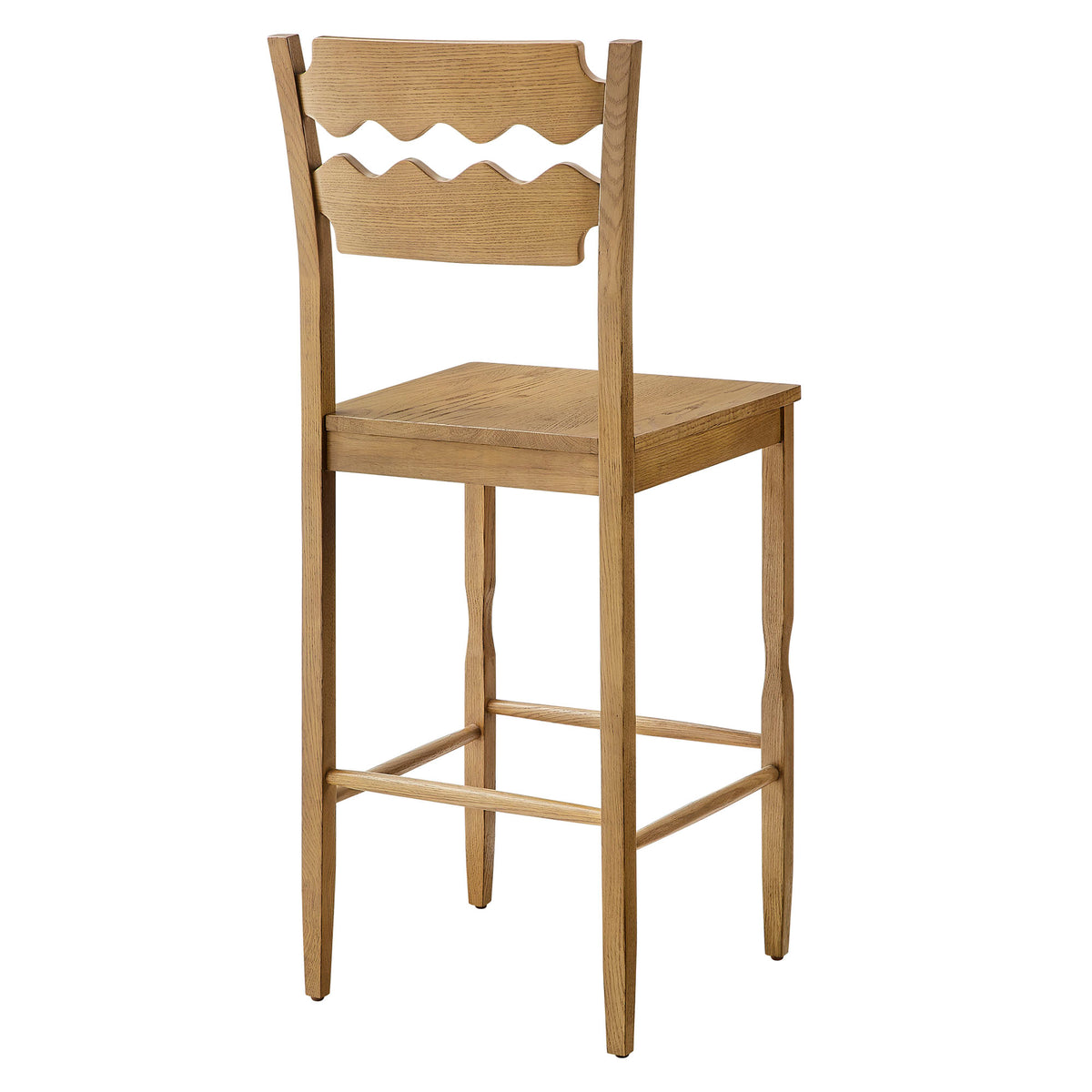 Jax Oak Wood Bar Stool With Wavy Razor Back - Weathered Oak