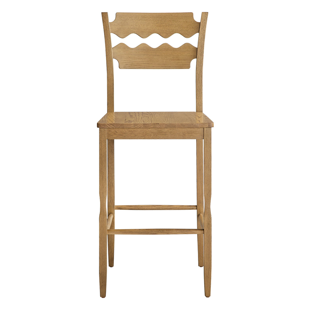 Jax Oak Wood Bar Stool With Wavy Razor Back - Weathered Oak