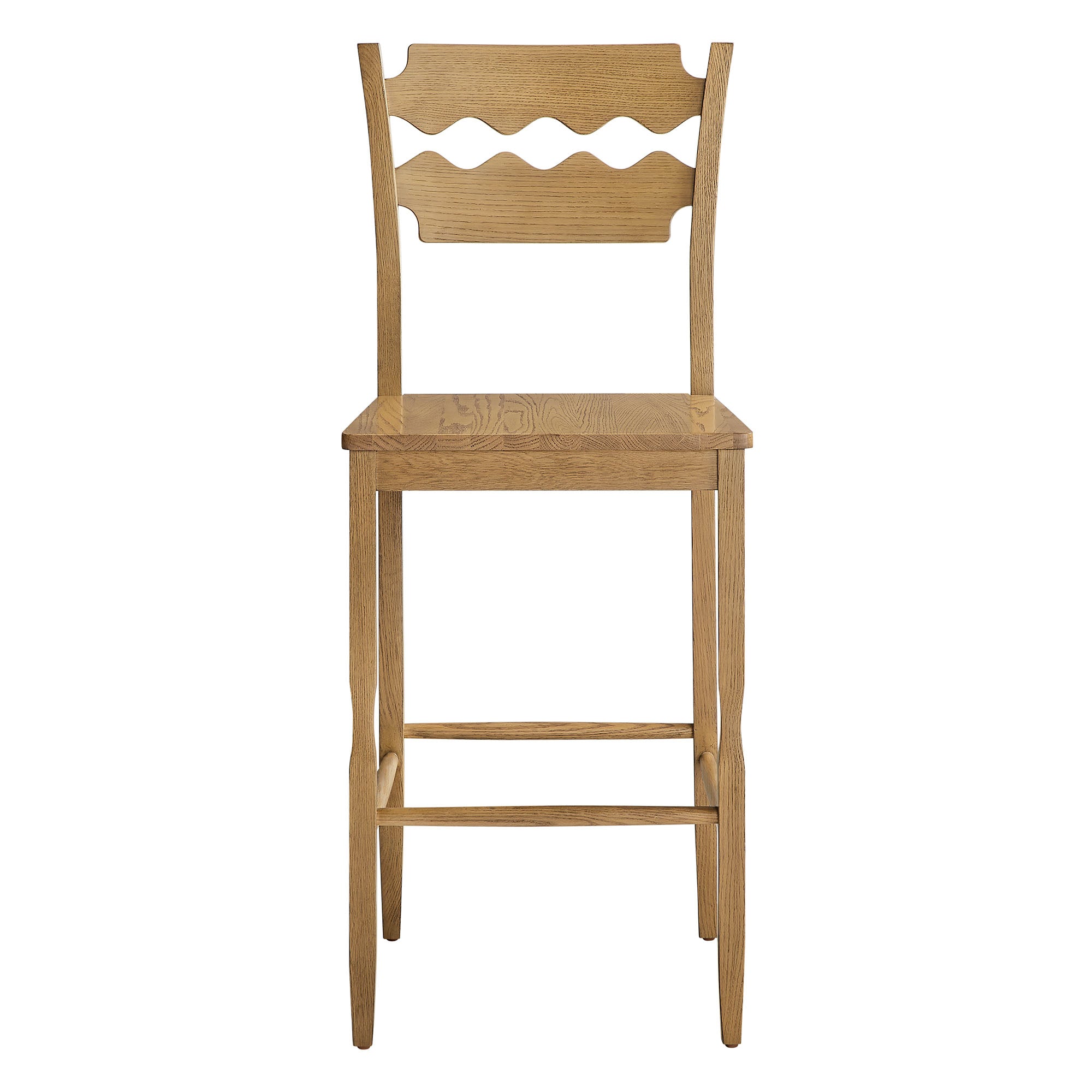 Jax Oak Wood Bar Stool With Wavy Razor Back - Weathered Oak