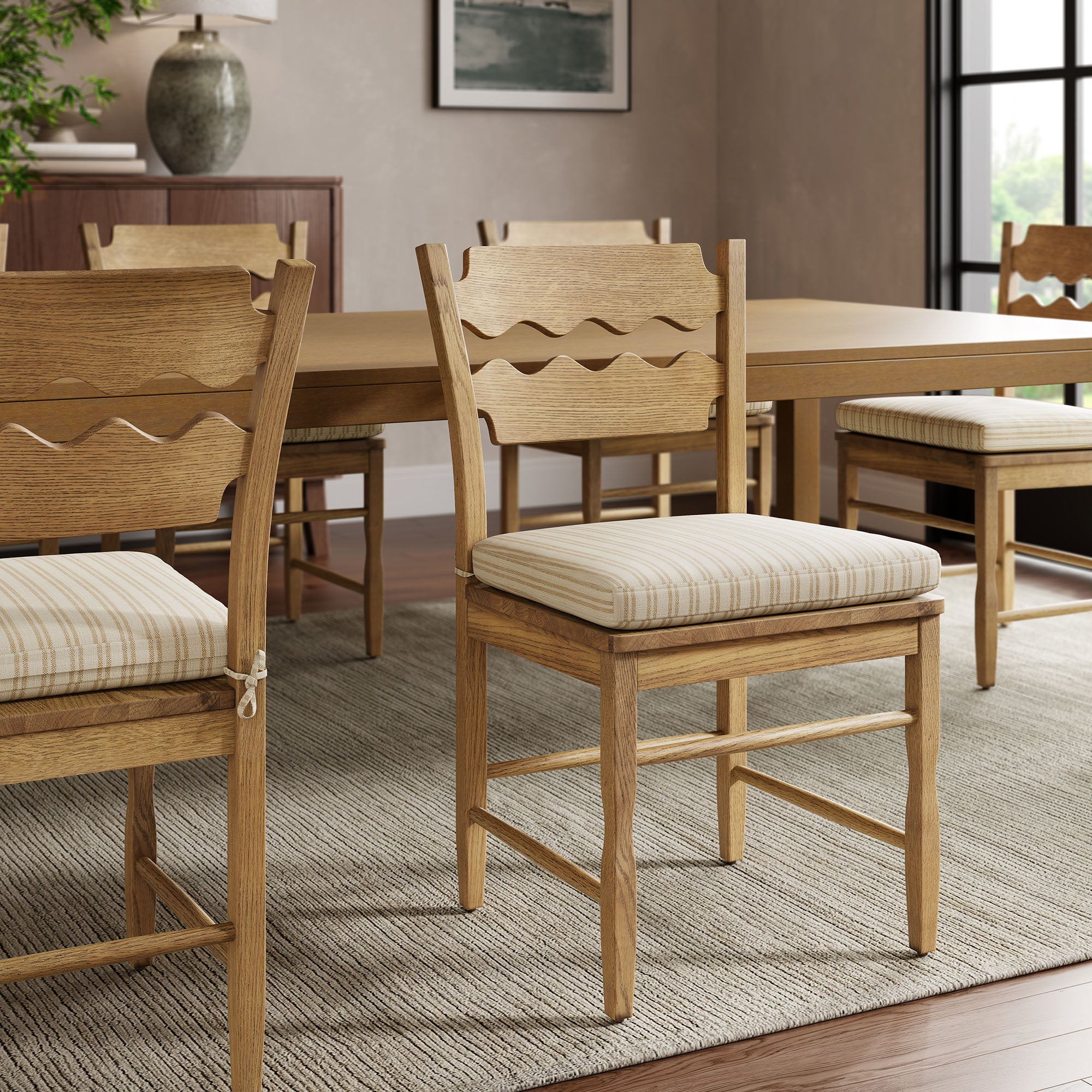 Jax Fabric Dining Chair Seat Cushion - Oatmeal Stripe