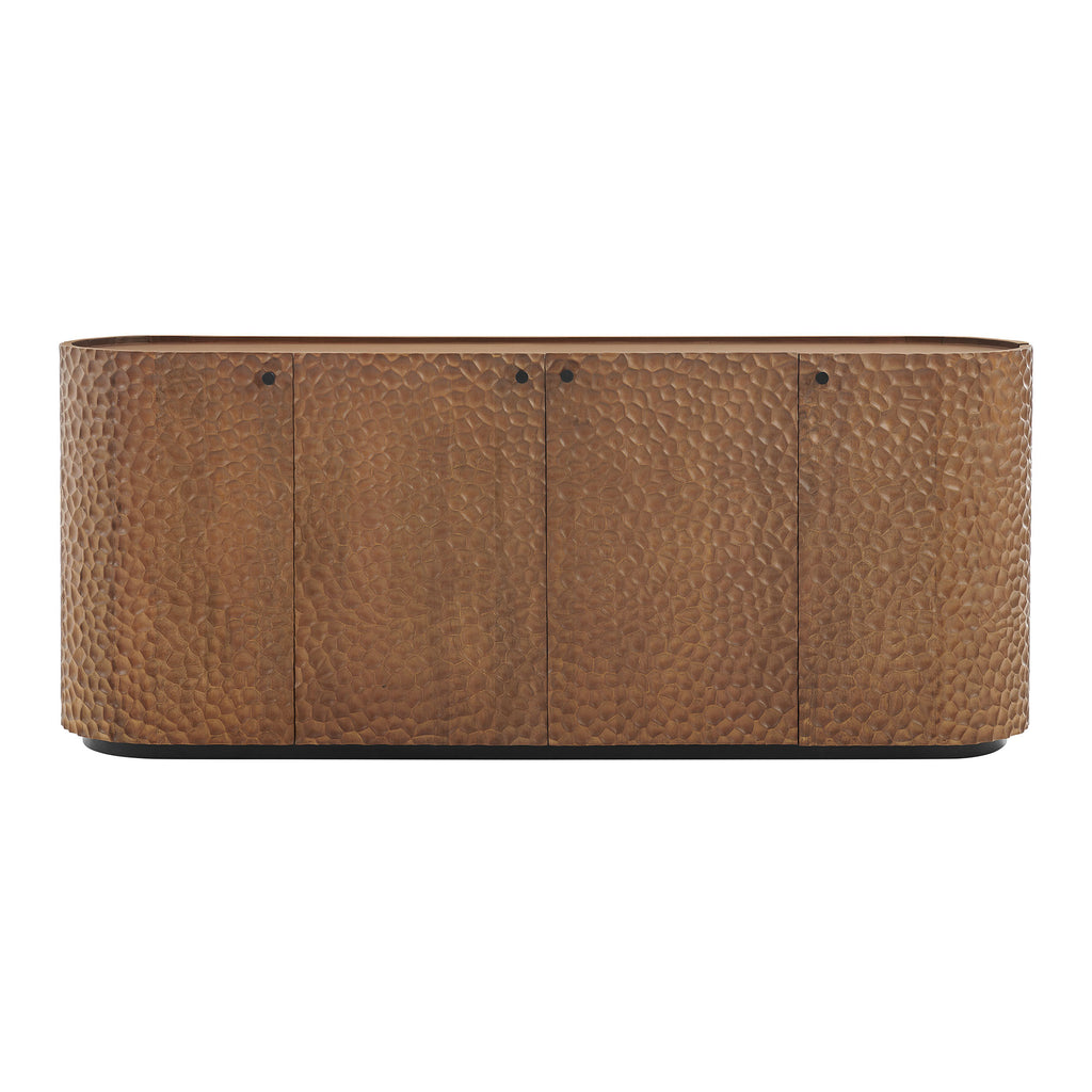Aven 71.5 Inch Oval Chiseled Wood Sideboard Buffet Cabinet with Hammered Effect - Walnut