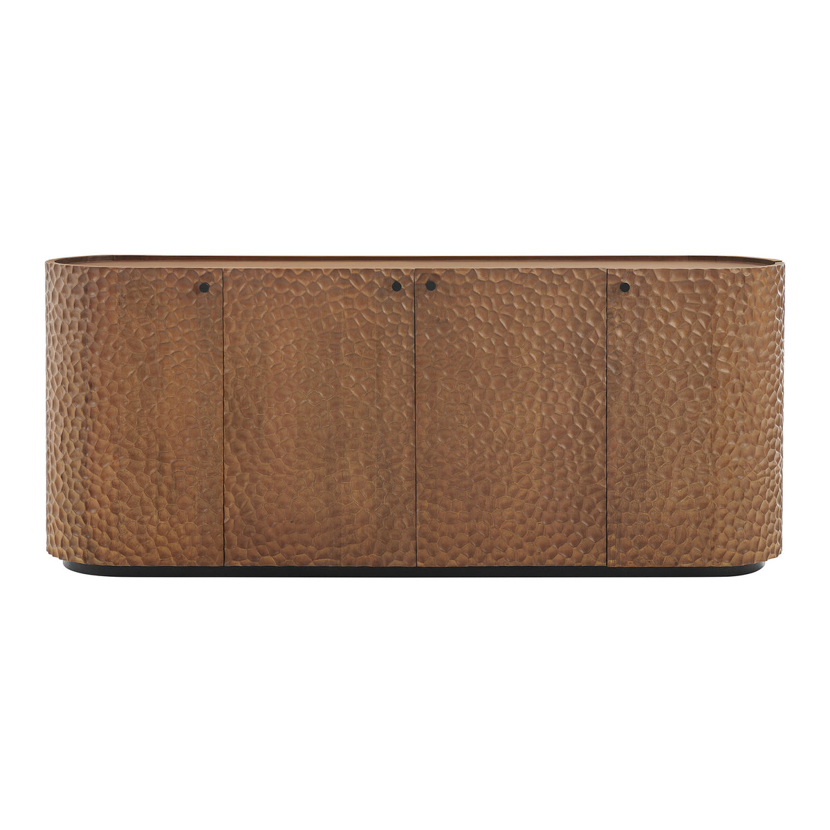Aven 71.5 Inch Oval Chiseled Wood Sideboard Buffet Cabinet with Hammered Effect - Walnut