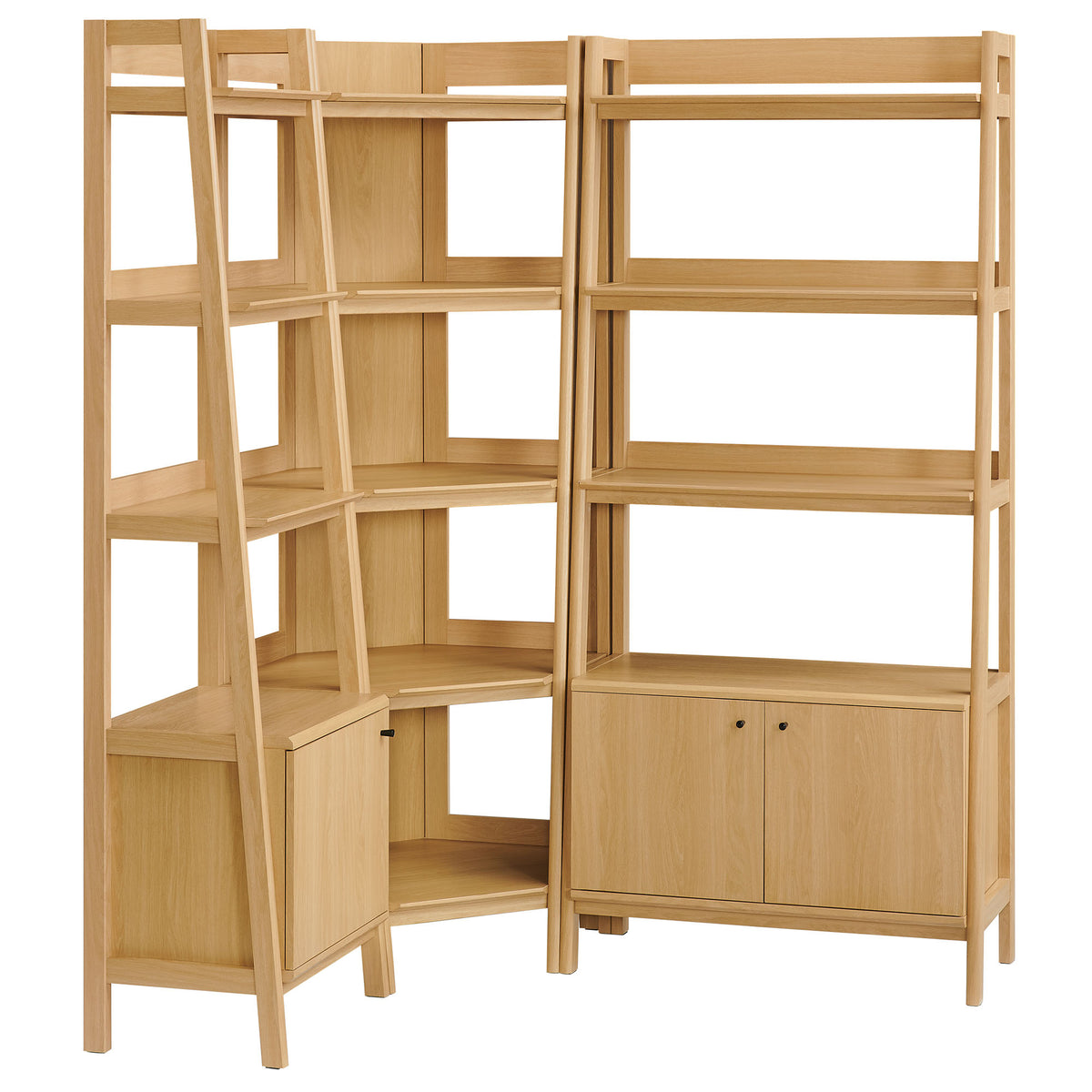 Bixby 3 Piece Corner Bookshelf Set With Wide and Narrow Bookshelves - Oak