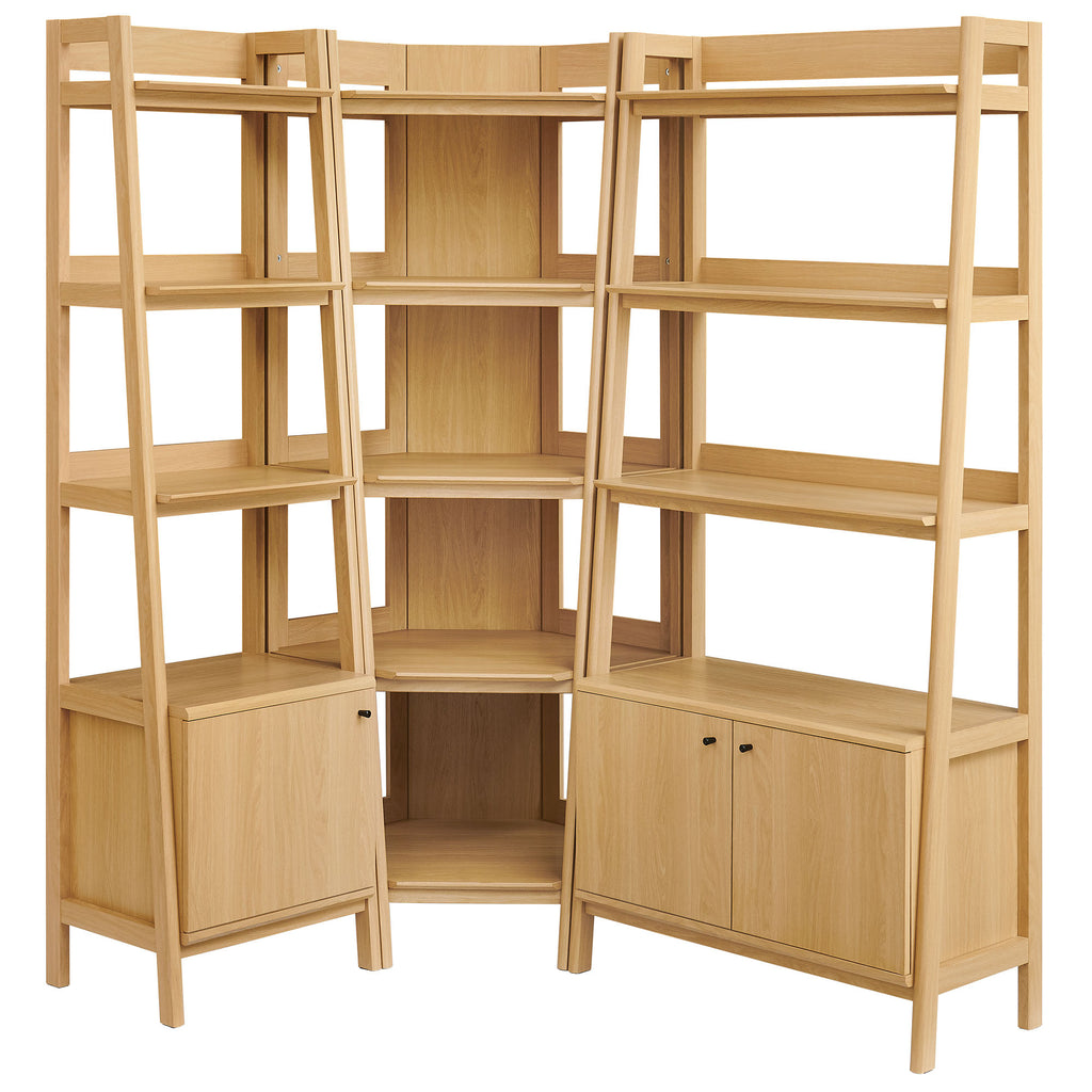 Bixby 3 Piece Corner Bookshelf Set With Wide and Narrow Bookshelves - Oak