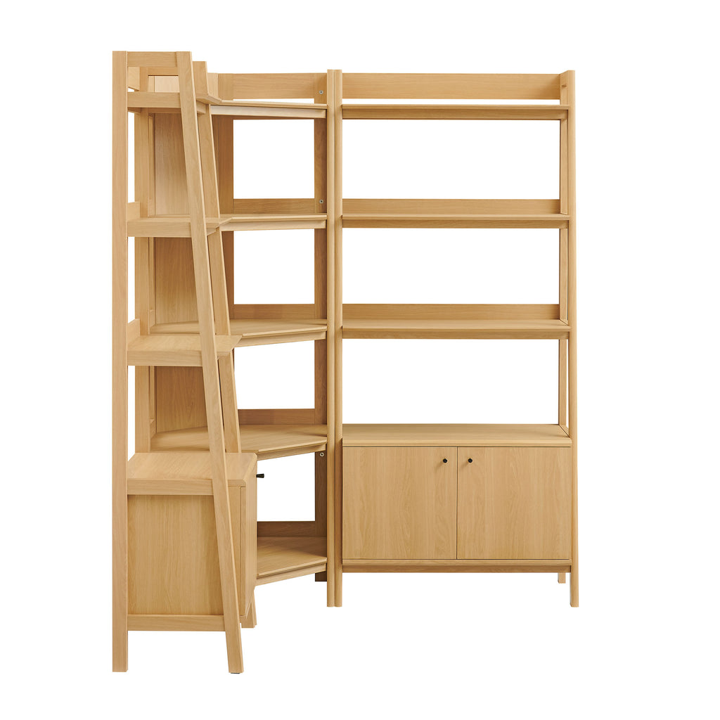 Bixby 3 Piece Corner Bookshelf Set With Wide and Narrow Bookshelves - Oak
