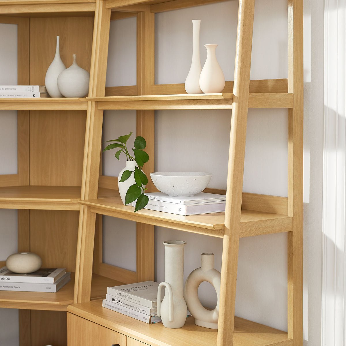 Bixby 3 Piece Corner Bookshelf Set With Wide and Narrow Bookshelves - Oak