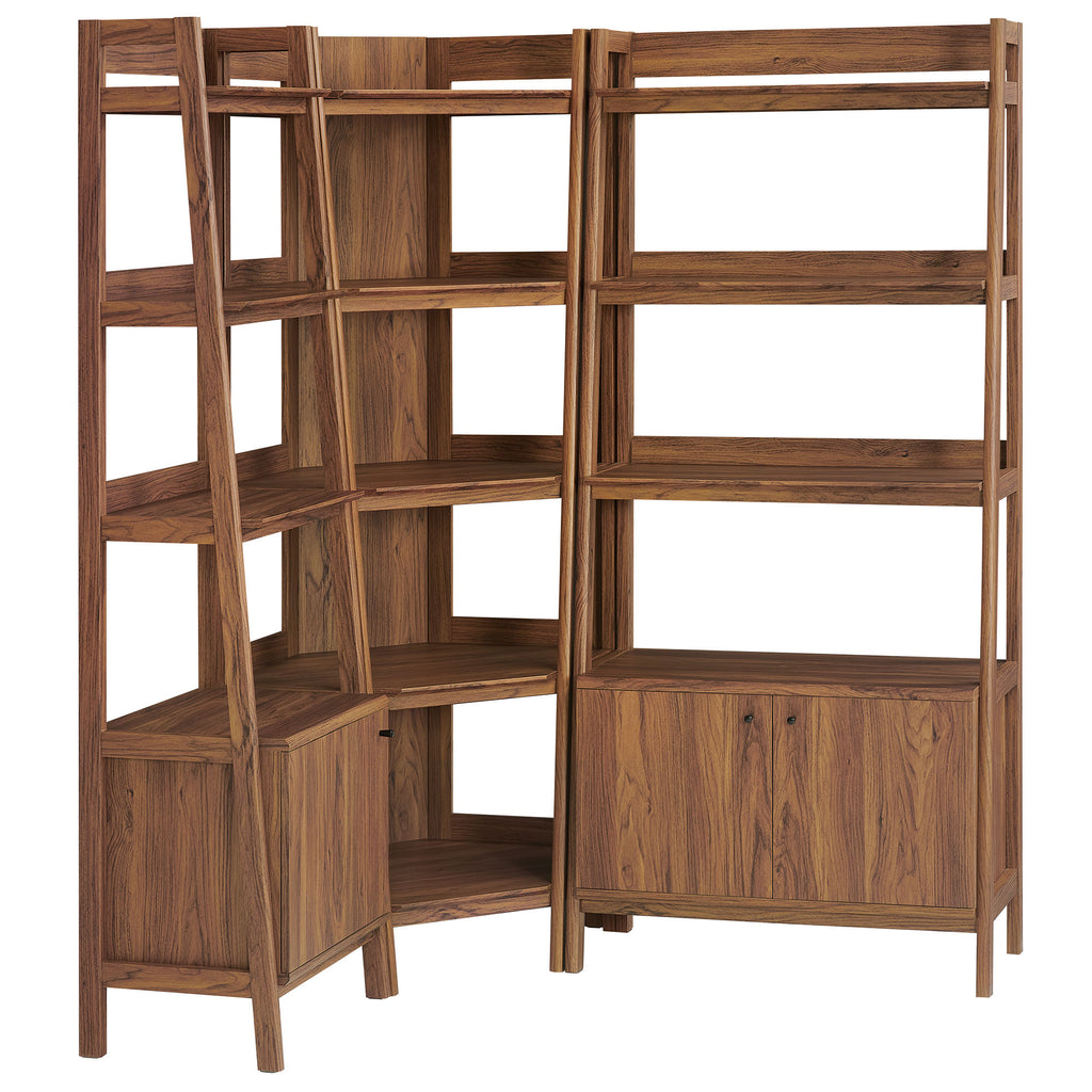 Bixby 3 Piece Corner Bookshelf Set With Wide and Narrow Bookshelves - Walnut