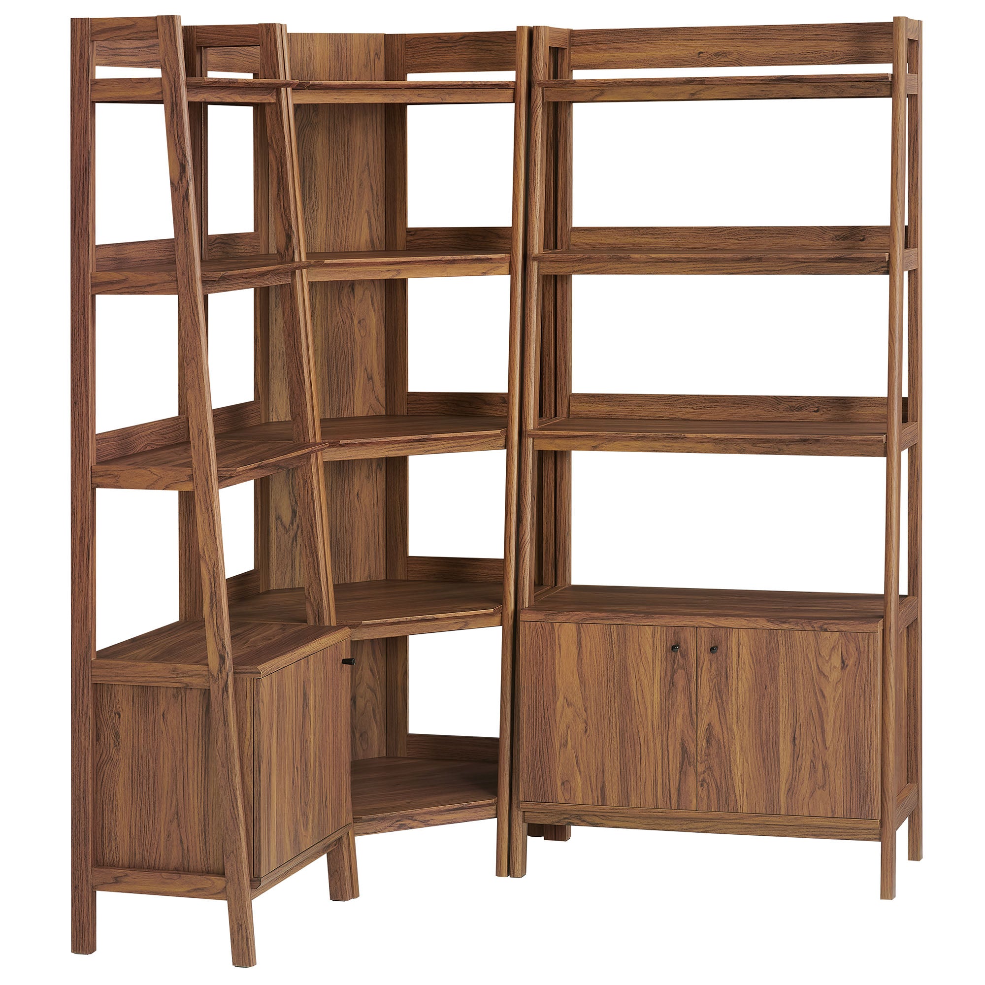Bixby 3 Piece Corner Bookshelf Set With Wide and Narrow Bookshelves - Walnut