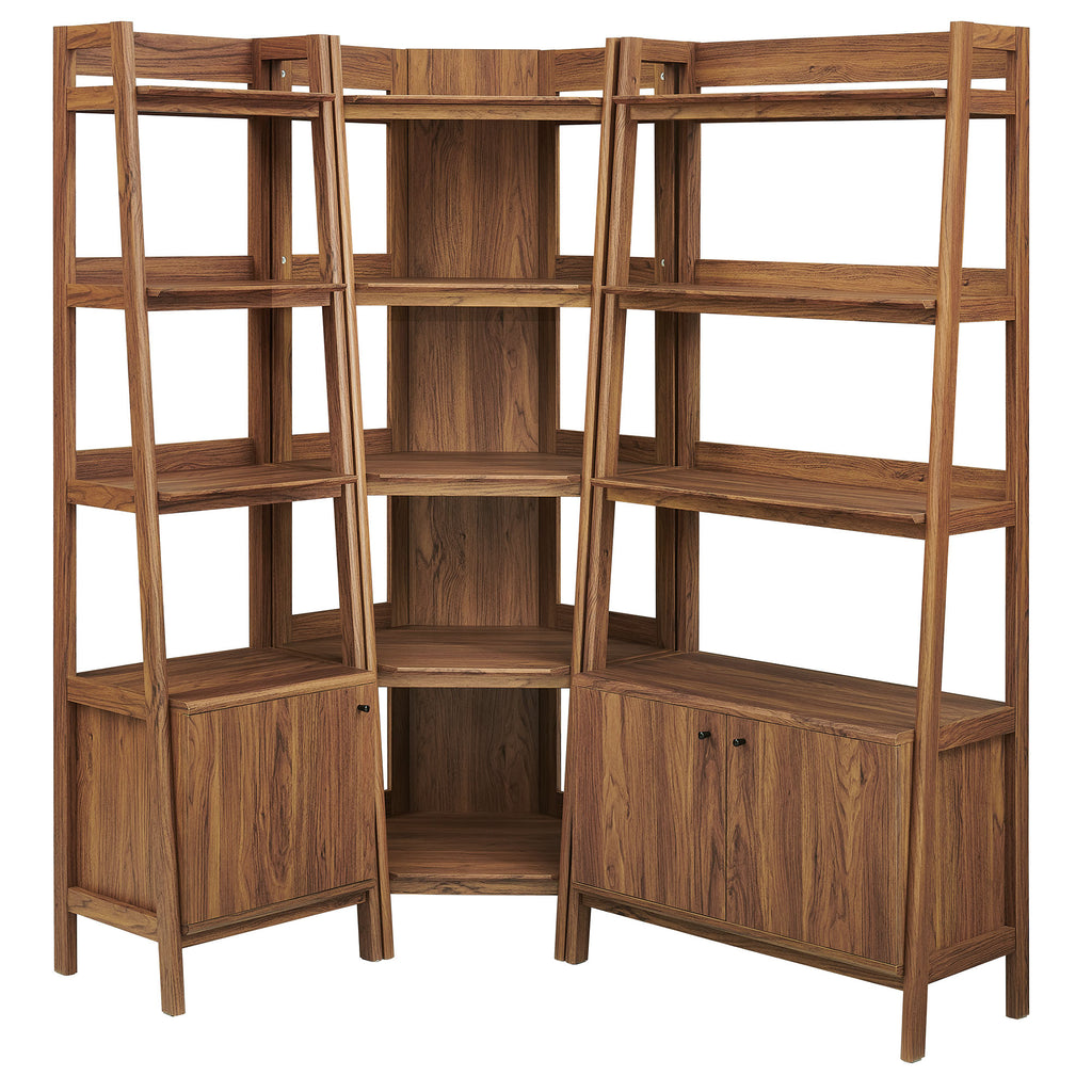 Bixby 3 Piece Corner Bookshelf Set With Wide and Narrow Bookshelves - Walnut