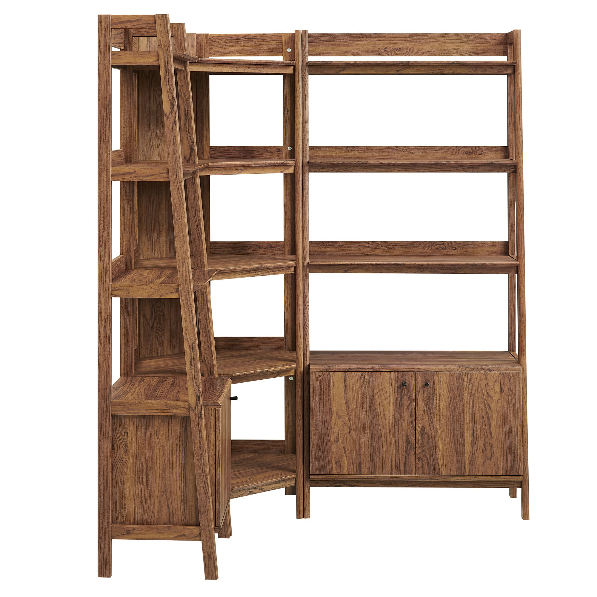 Bixby 3 Piece Corner Bookshelf Set With Wide and Narrow Bookshelves - Walnut