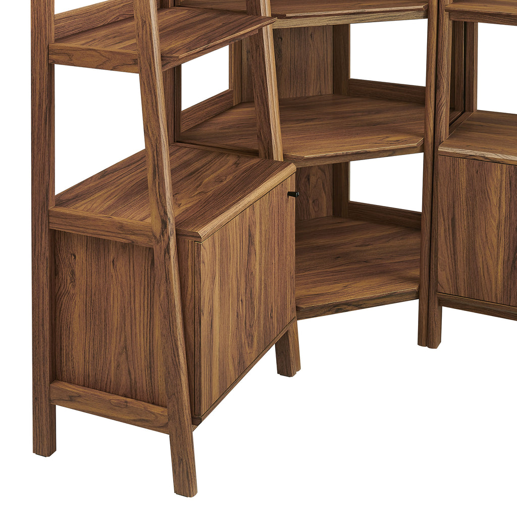 Bixby 3 Piece Corner Bookshelf Set With Wide and Narrow Bookshelves - Walnut