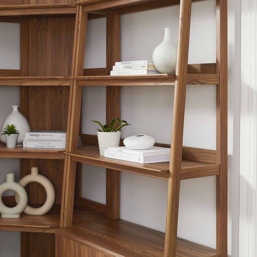 Bixby 3 Piece Corner Bookshelf Set With Wide and Narrow Bookshelves - Walnut