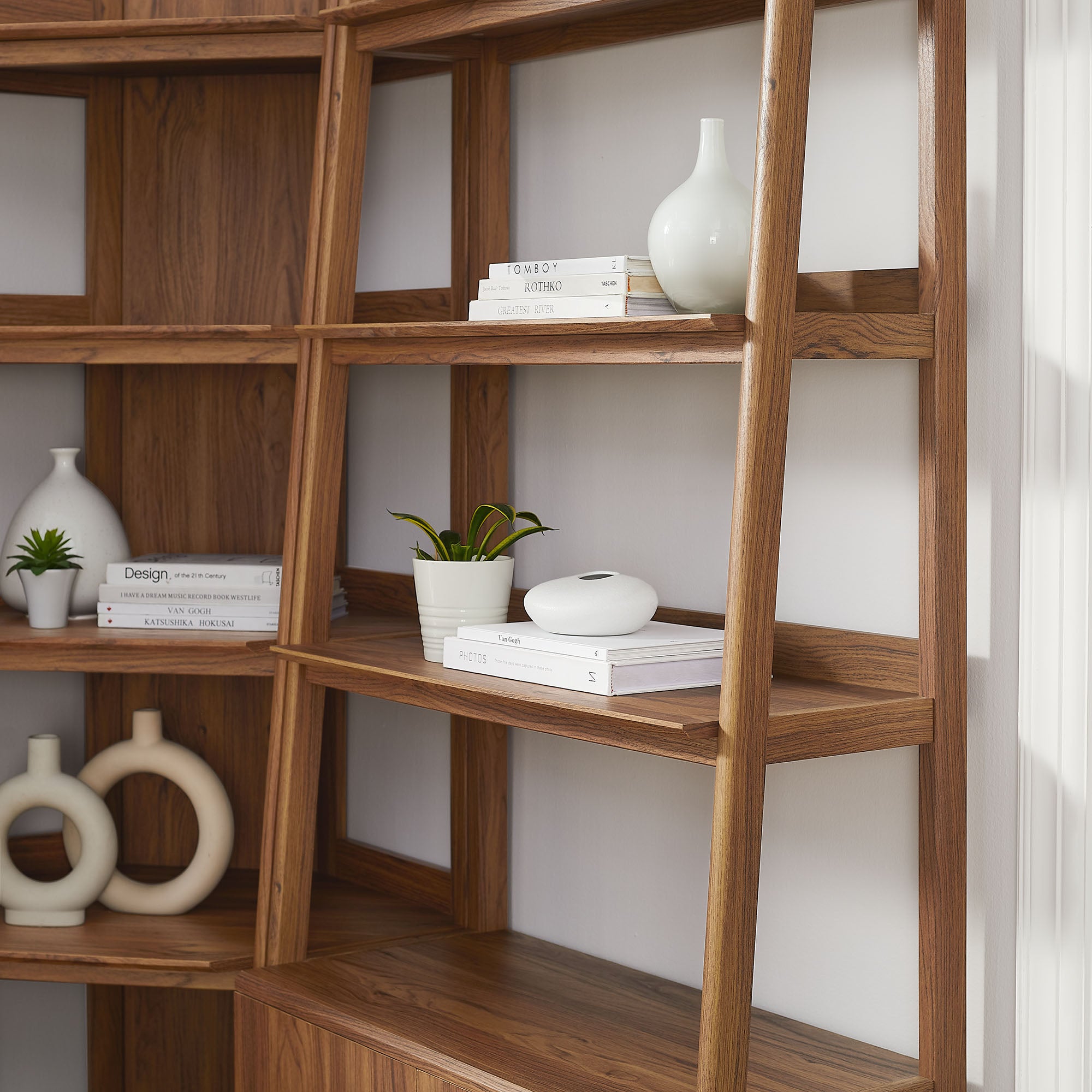 Bixby 3 Piece Corner Bookshelf Set With Wide and Narrow Bookshelves - Walnut