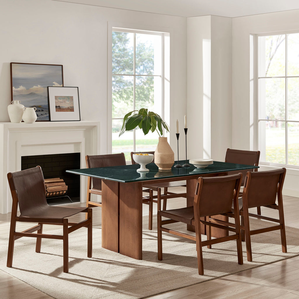 Amistad 72 Inch Marble Dining Table - Walnut Green Marble