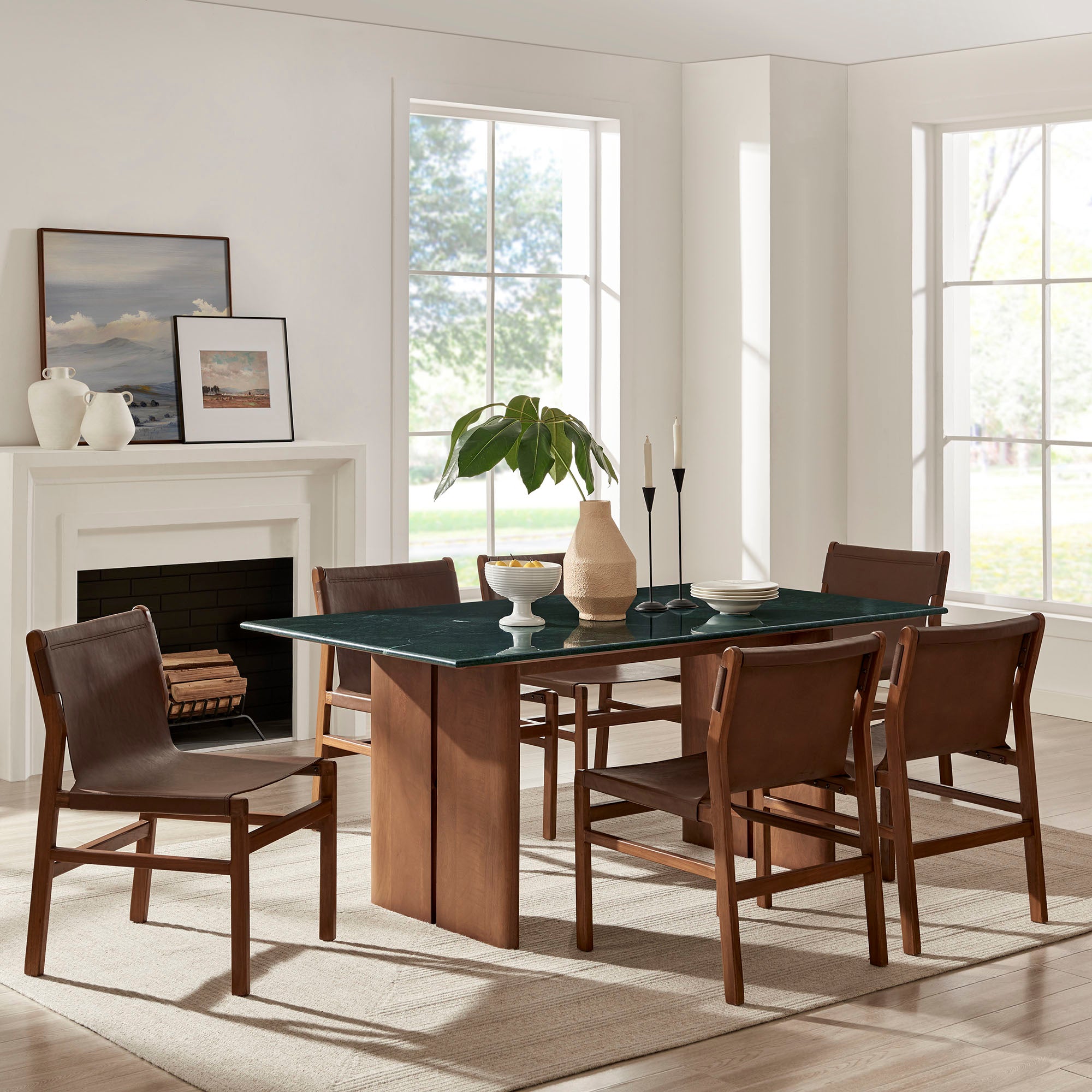 Amistad 72 Inch Marble Dining Table - Walnut Green Marble