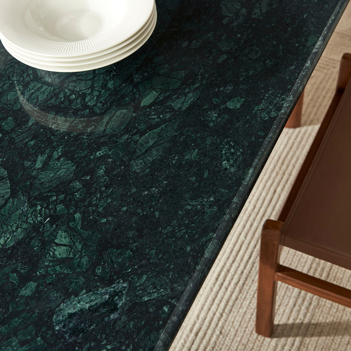 Amistad 72 Inch Marble Dining Table - Walnut Green Marble
