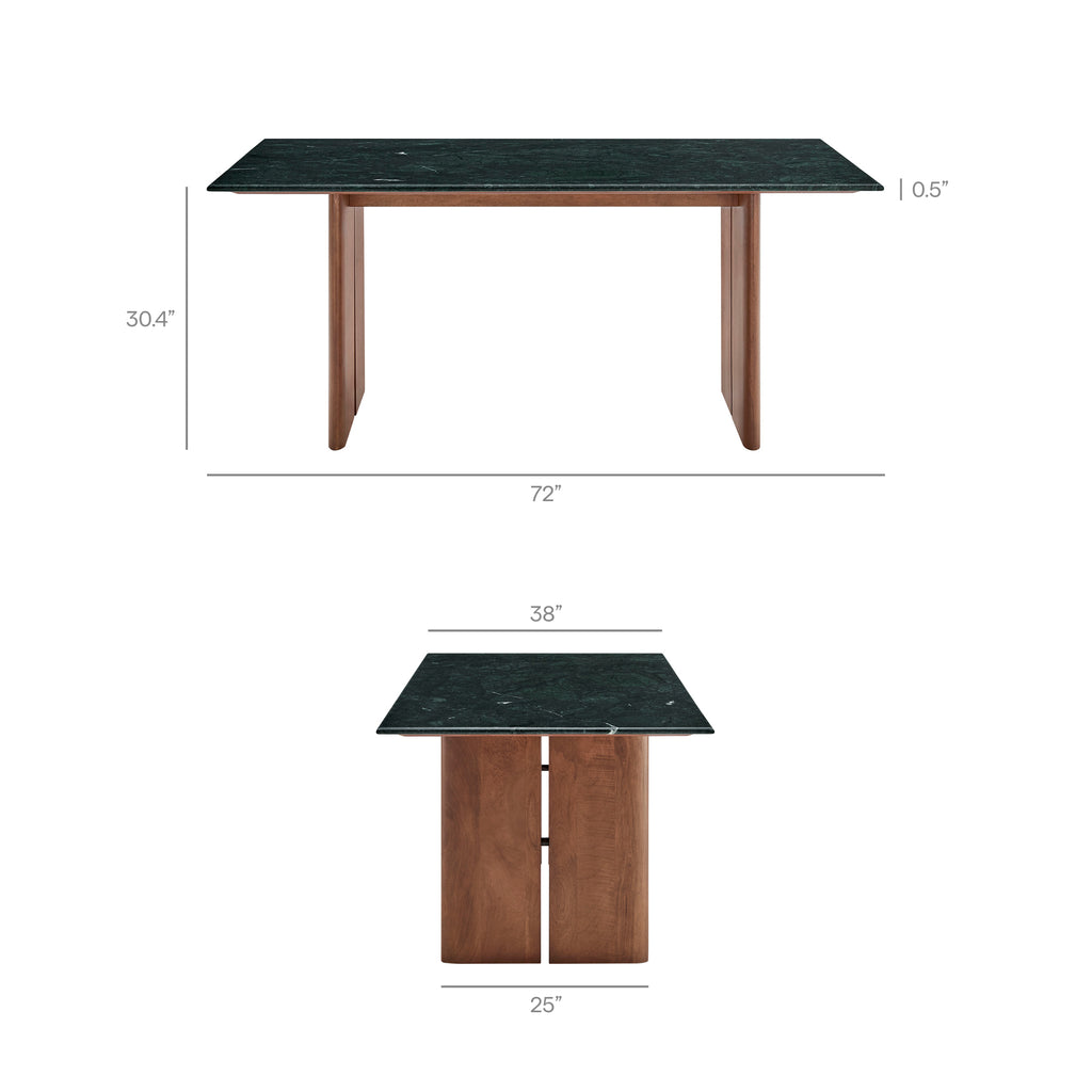 Amistad 72 Inch Marble Dining Table - Walnut Green Marble