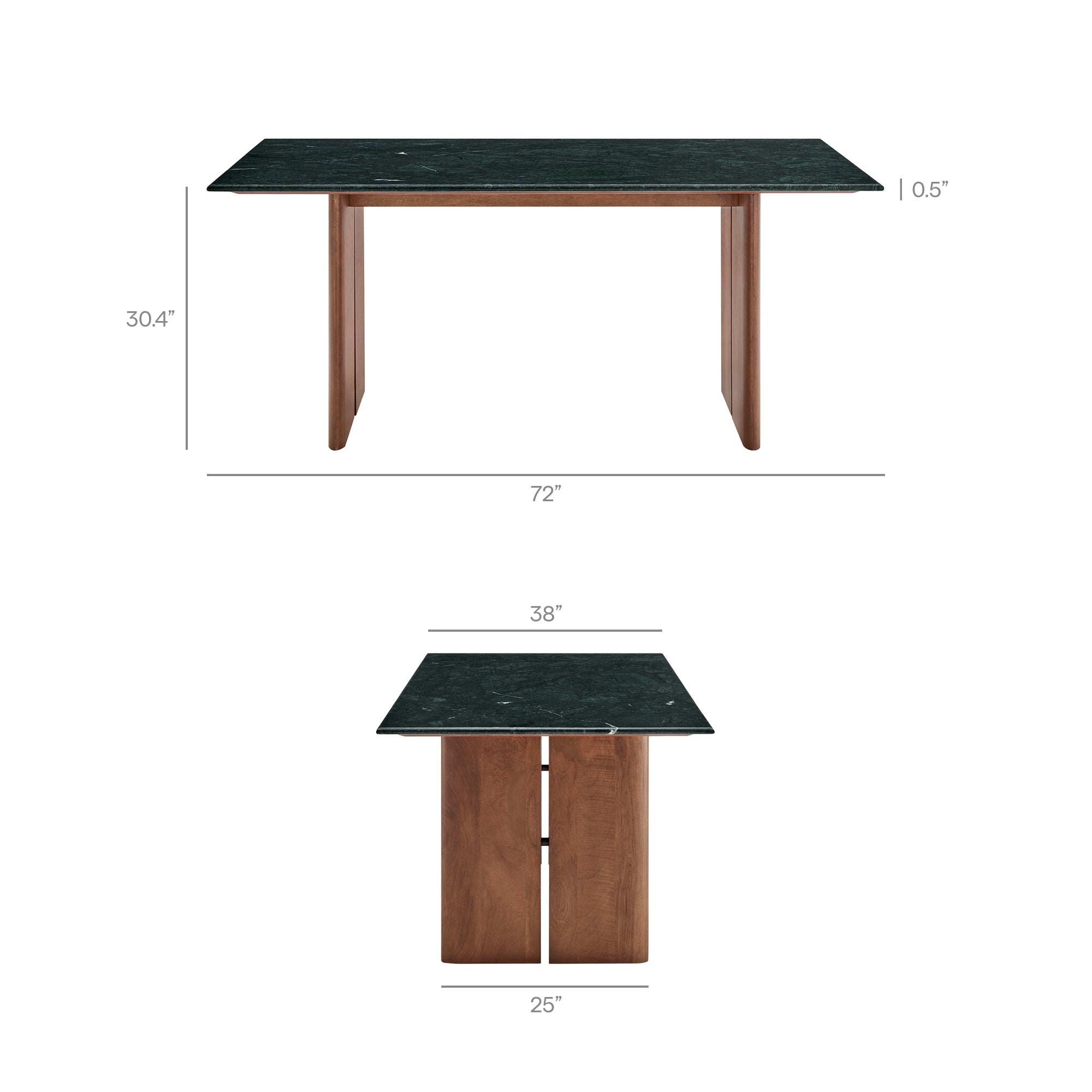 Amistad 72 Inch Marble Dining Table - Walnut Green Marble