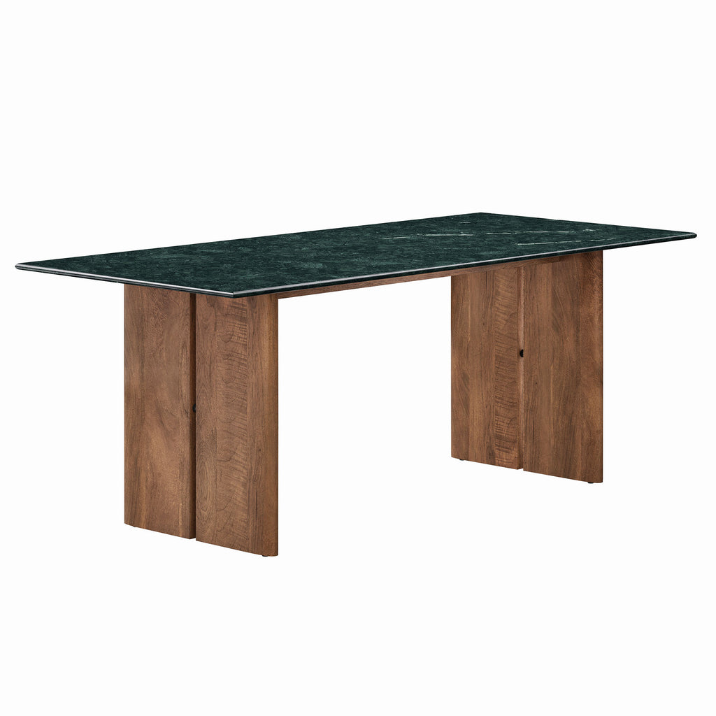 Amistad 86 Inch Marble Dining Table - Walnut Green Marble