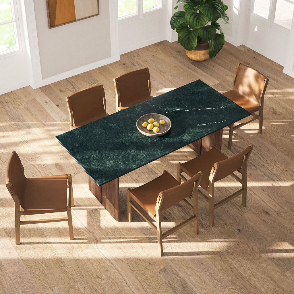 Amistad 86 Inch Marble Dining Table - Walnut Green Marble
