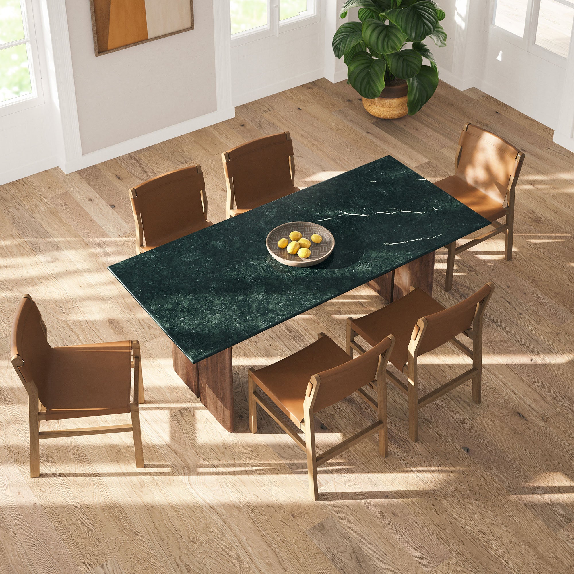 Amistad 86 Inch Marble Dining Table - Walnut Green Marble
