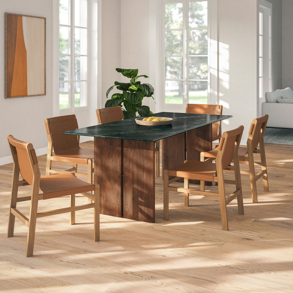 Amistad 86 Inch Marble Dining Table - Walnut Green Marble