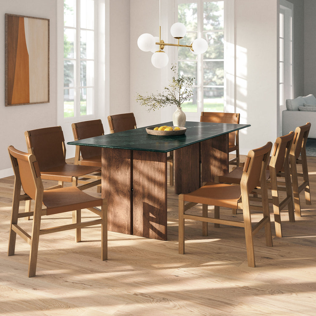 Amistad 86 Inch Marble Dining Table - Walnut Green Marble
