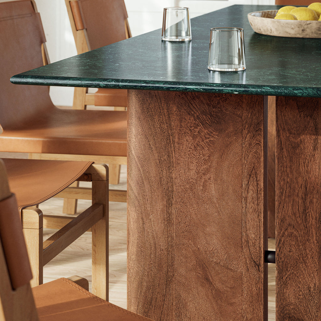 Amistad 86 Inch Marble Dining Table - Walnut Green Marble