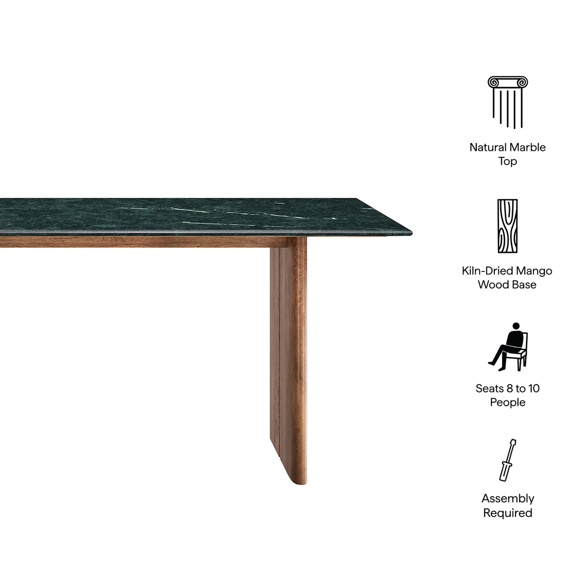 Amistad 86 Inch Marble Dining Table - Walnut Green Marble