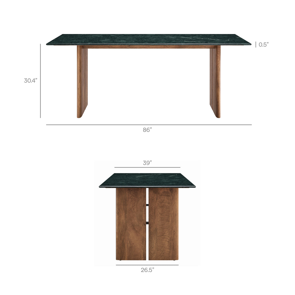 Amistad 86 Inch Marble Dining Table - Walnut Green Marble