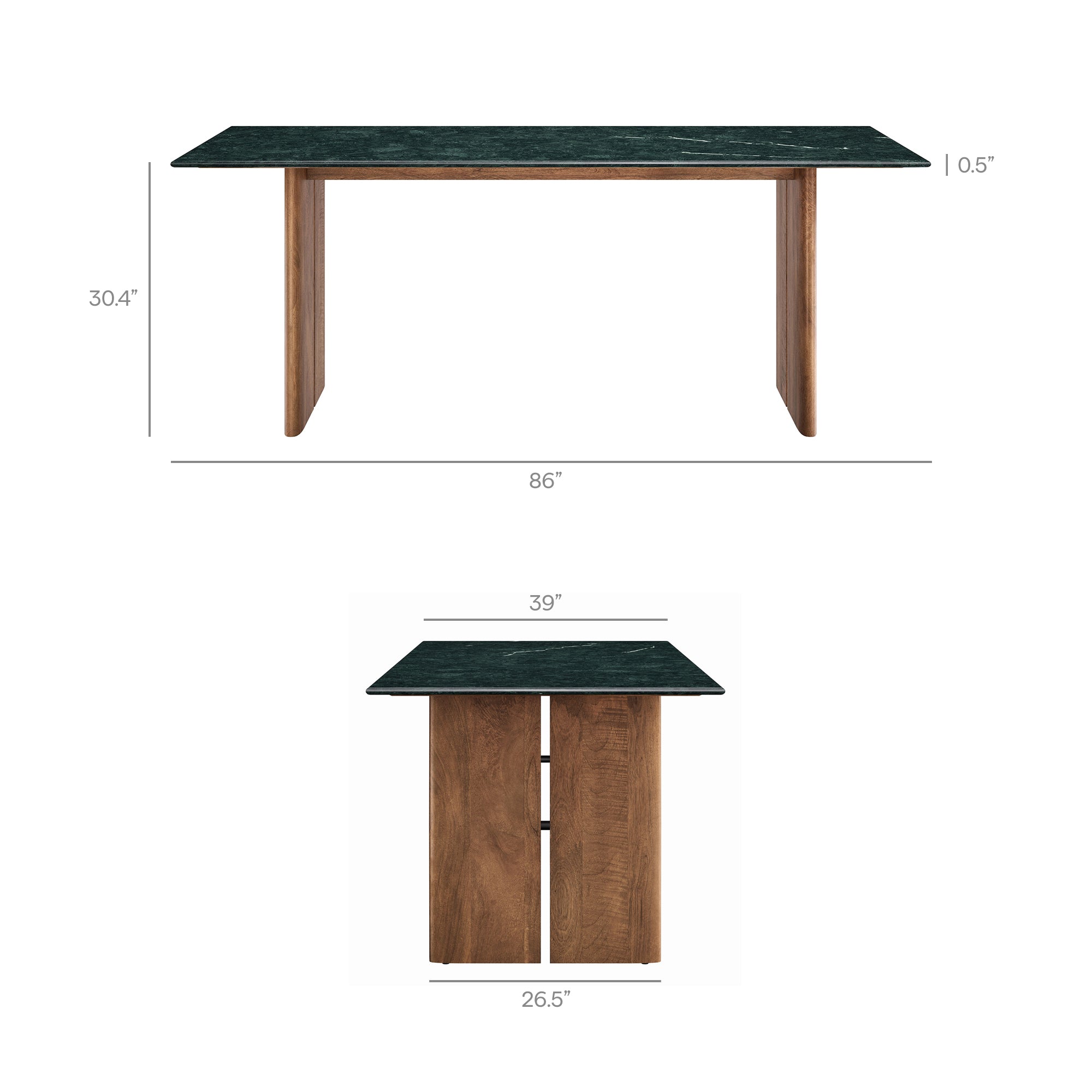 Amistad 86 Inch Marble Dining Table - Walnut Green Marble