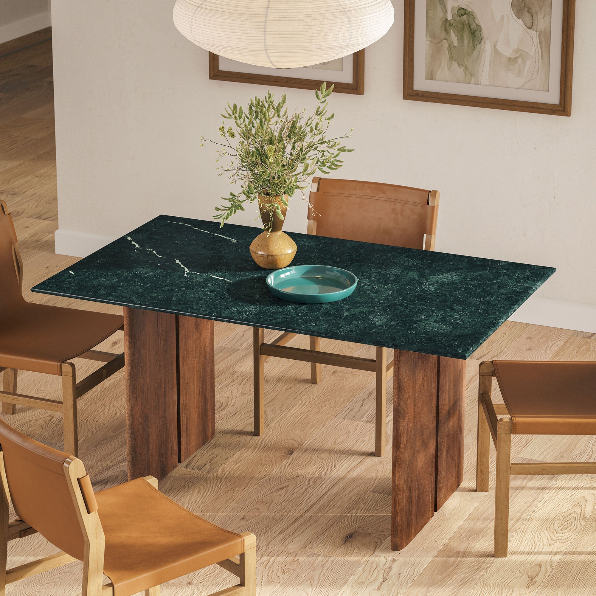 Amistad 60 Inch Marble Dining Table - Walnut Green Marble