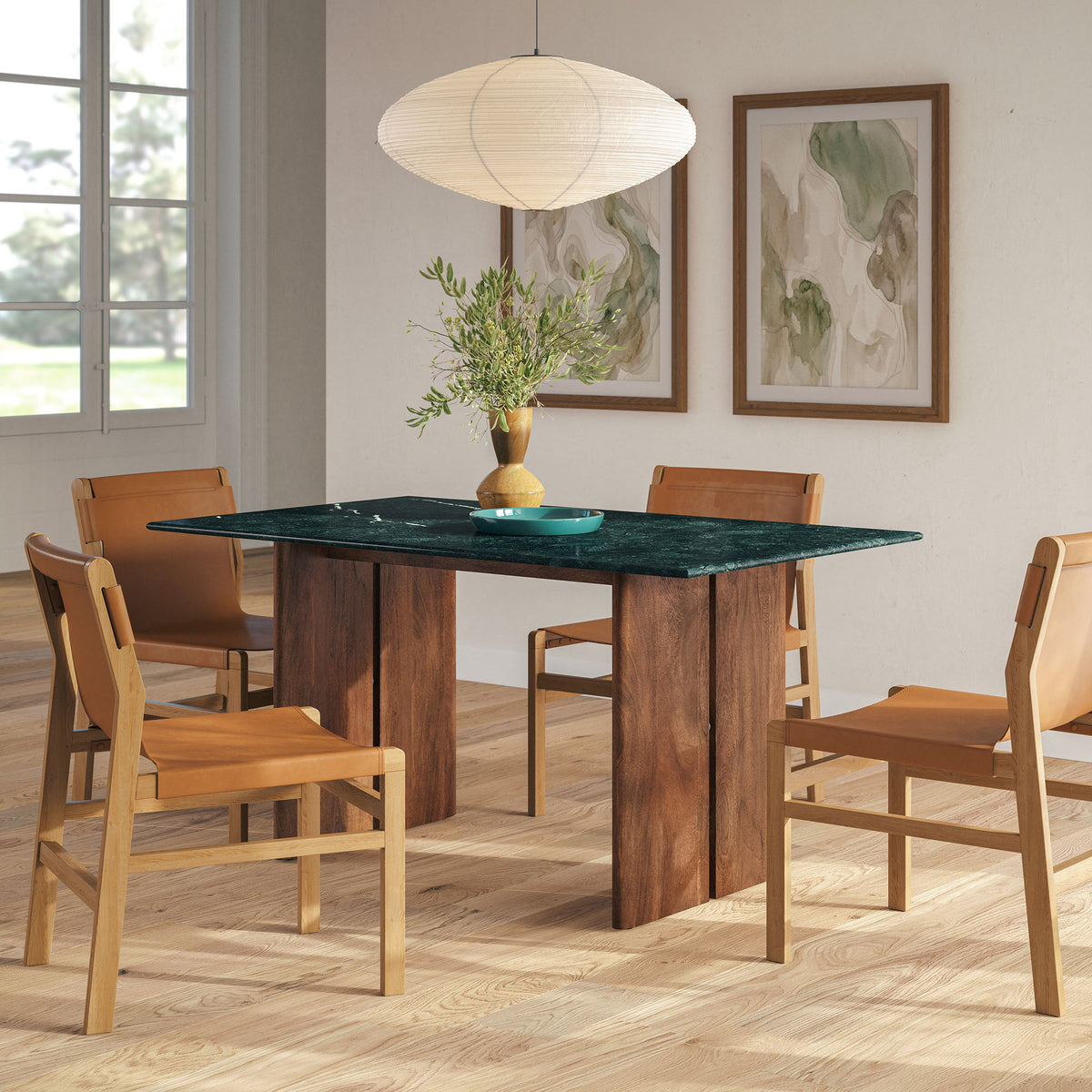 Amistad 60 Inch Marble Dining Table - Walnut Green Marble