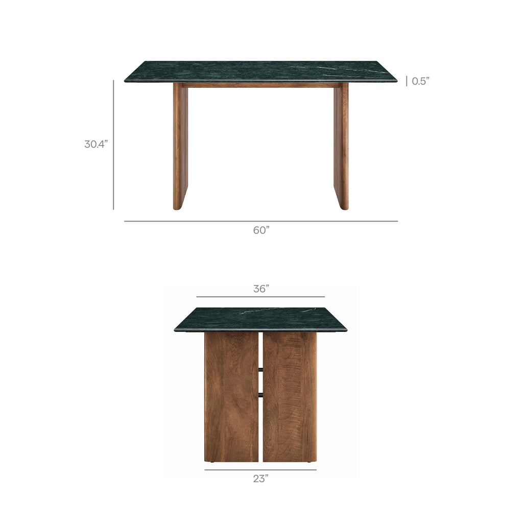 Amistad 60 Inch Marble Dining Table - Walnut Green Marble