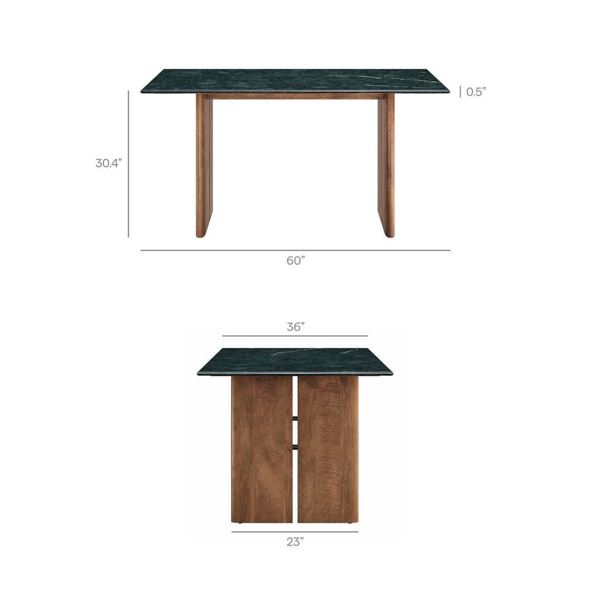 Amistad 60 Inch Marble Dining Table - Walnut Green Marble